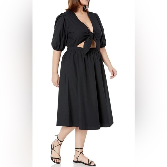 The Drop Prisha Cut Out Tie Front Poplin Midi Dress in Black 100% Cotton Size 3X - Picture 1 of 9